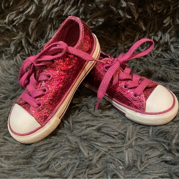 Girls Pink Glitter Converse Sneakers - Picture 1 of 5